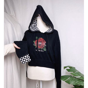Vans Off the Wall Black Checkered Hem Hoodie with Rose Graphic
